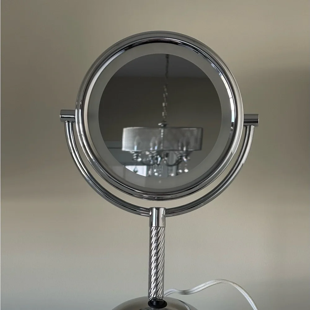 Elegant Silver Vanity Mirror, Lighted Makeup Mirror, 1X/5X Magnifying Mirror